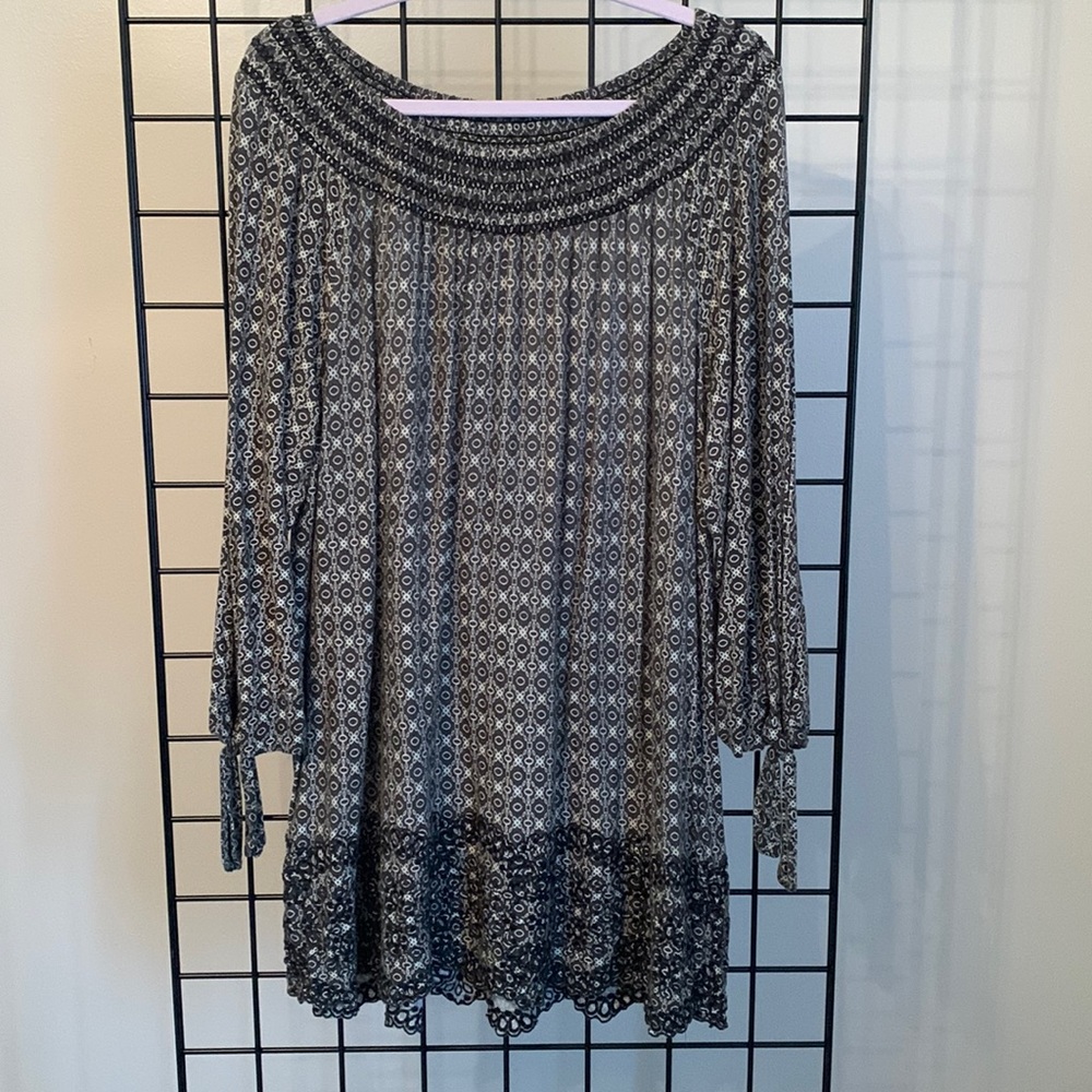 Fever Vintage Inspired Smocked Tunic Top - Olive & Cream